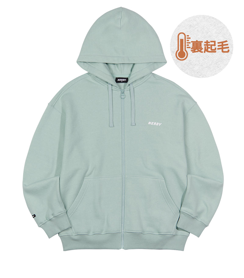 エッセンシャルブラシフードジップアップ ミント / Essential Brushed Hoodie Zip-up Mint - whoisnerdy jp