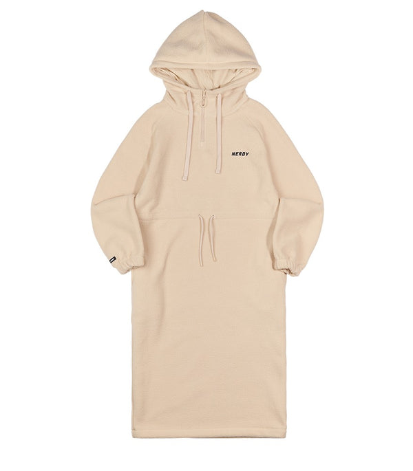 フリース フーデッド ドレス ベージュ / Fleece Hooded Dress Beige - whoisnerdy jp